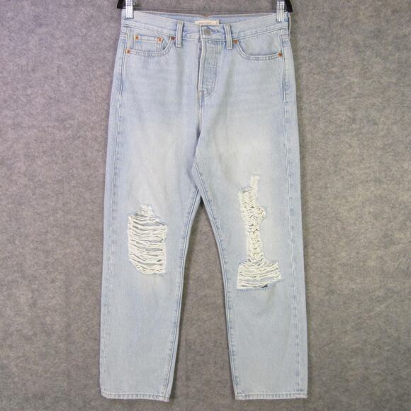 Levis Wedgie Straight Jeans Womens 29 Light Wash Distressed High Rise 34964-0195 - Picture 1 of 9